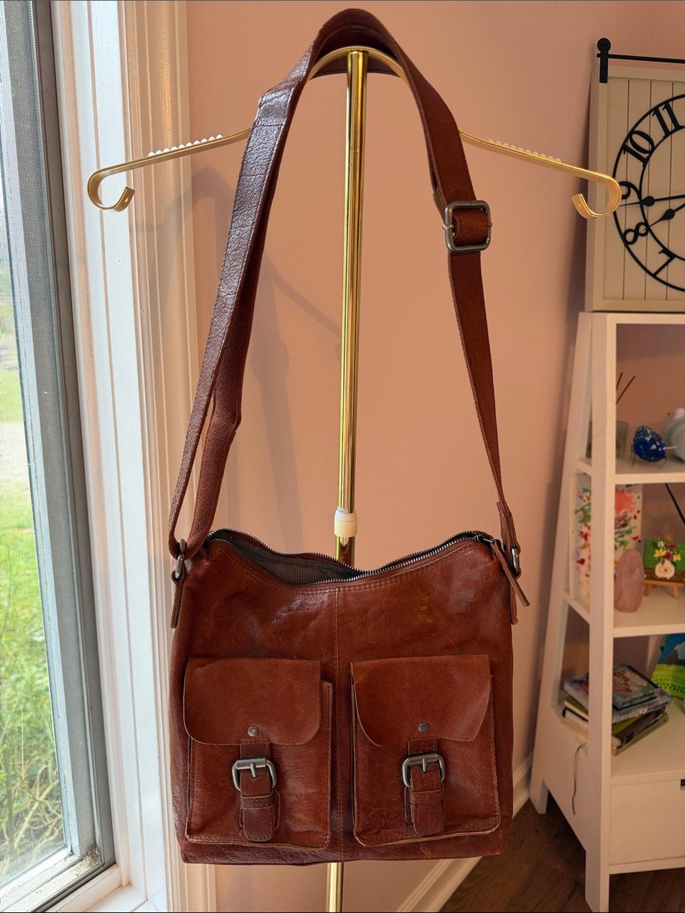 Spikes & Sparrows Brown Leather Crossbody Shoulder